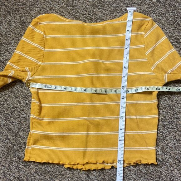 Rhapsody Mustard Yellow Blouse No Label Size Approximately S M Stretch - Picture 6 of 8
